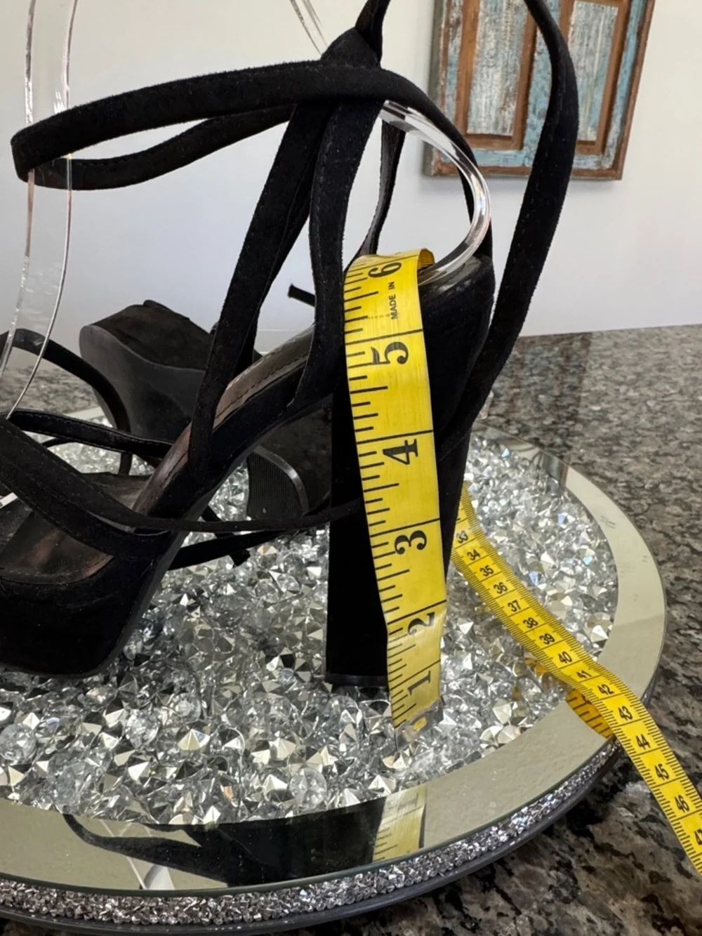Fashion Nova Black Strappy Lace around ankle Platform Heels